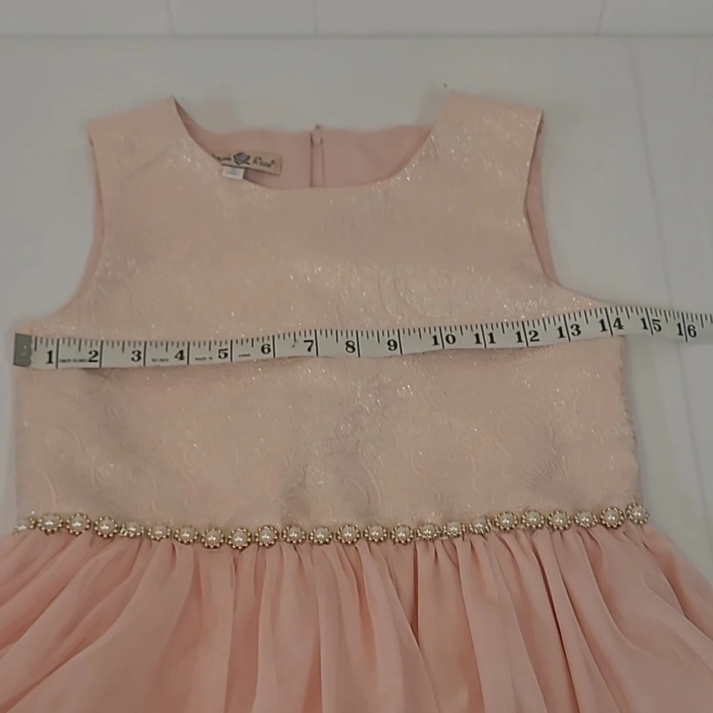 Purple Rose Girl's Skater Style Peachy Pink Brocade Sleeveless Tulle Dress Sz 10